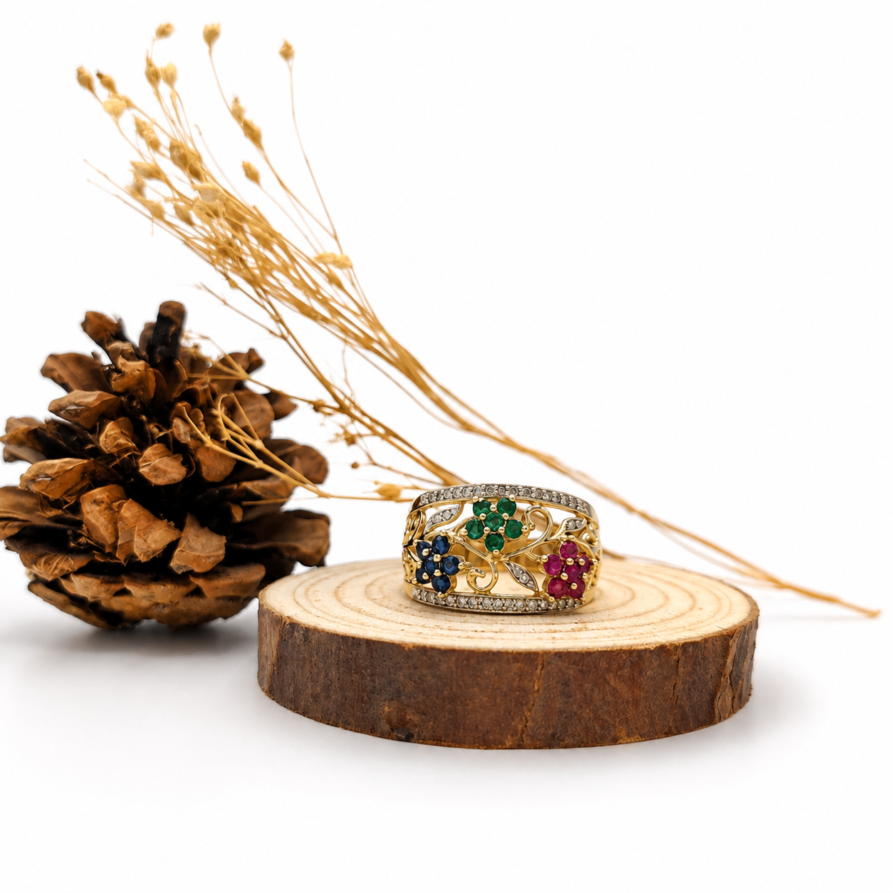 Anillo Triada floral brillante