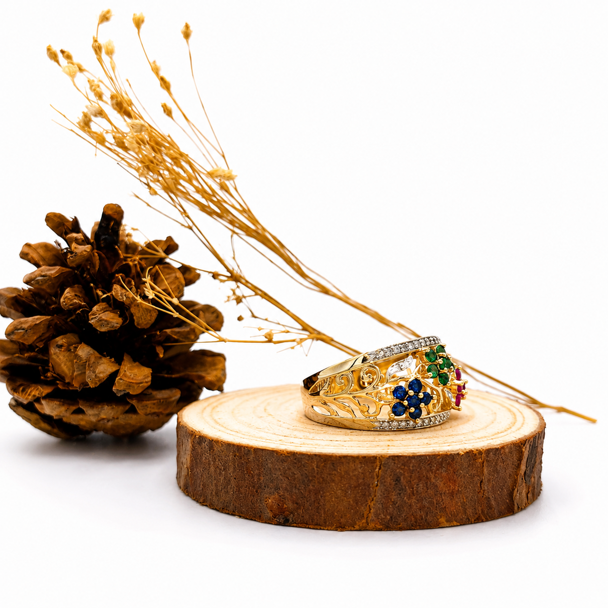 Anillo Triada floral brillante