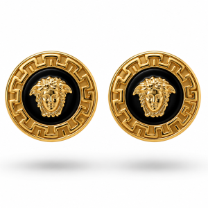 Pendientes Medusa dorados sobre blanco
