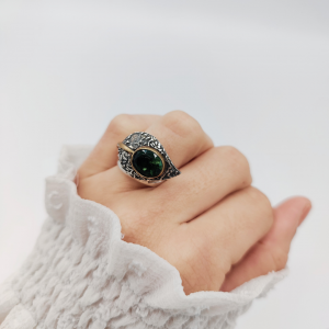 anillo hoja circonita verde