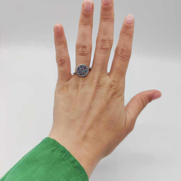 anillo plata circonitas de colores