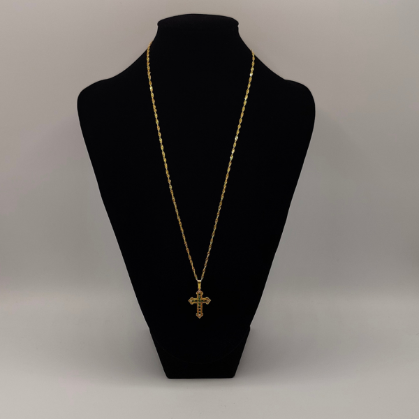 Cruz de Oro de 18K con Diamantes y Esmeraldas