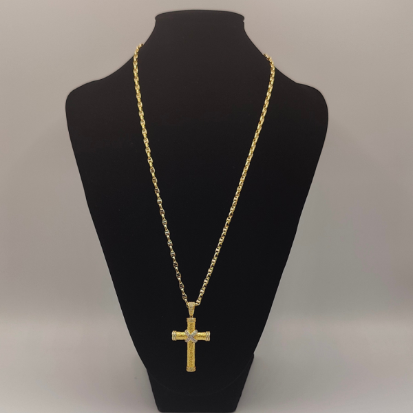 Colgante cruz en oro de 18 k con detalles de circonitas