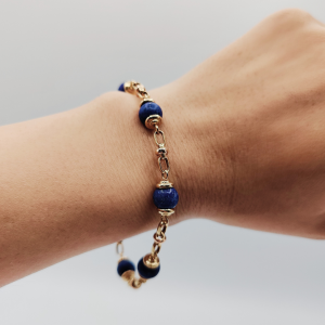 Pulsera de Oro de 18K con Esferas de Lapislázuli