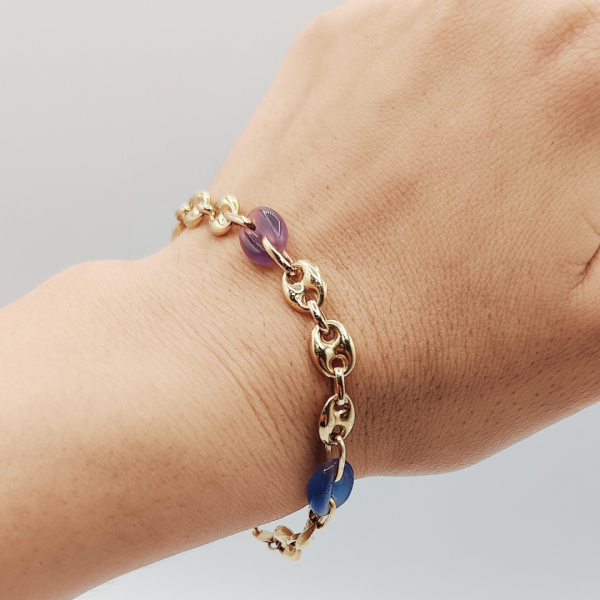 Pulsera Calabrote de Oro de 18K con Detalles en Azul y Lila