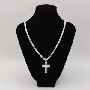 Colgante Cruz de Plata con Borde de Circonitas