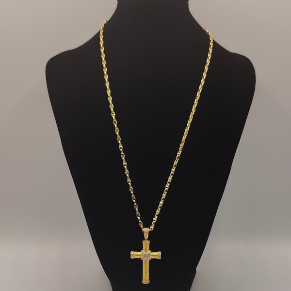 Colgante cruz en oro de 18 k con detalles de circonitas
