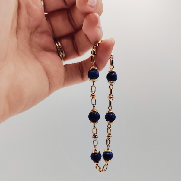 Pulsera de Oro de 18K con Esferas de Lapislázuli