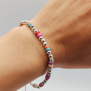 Pulsera de Plata con Bolitas de Colores Pasteles