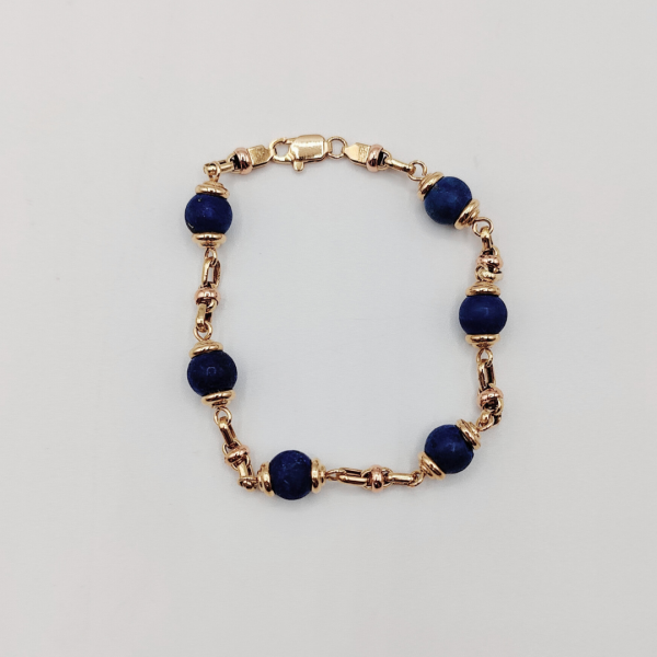 Pulsera de Oro de 18K con Esferas de Lapislázuli