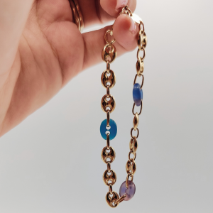 Pulsera Calabrote de Oro de 18K con Detalles en Azul y Lila
