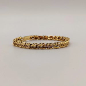 Pulsera Espina de Pez de Oro de 18K con Circonitas y Cierre de Cajón