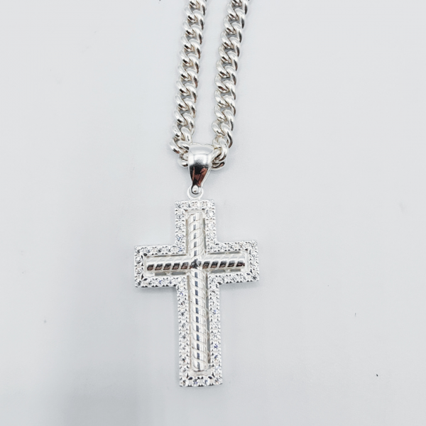 Colgante Cruz de Plata con Borde de Circonitas