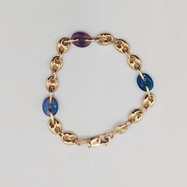 Pulsera Calabrote de Oro de 18K con Detalles en Azul y Lila