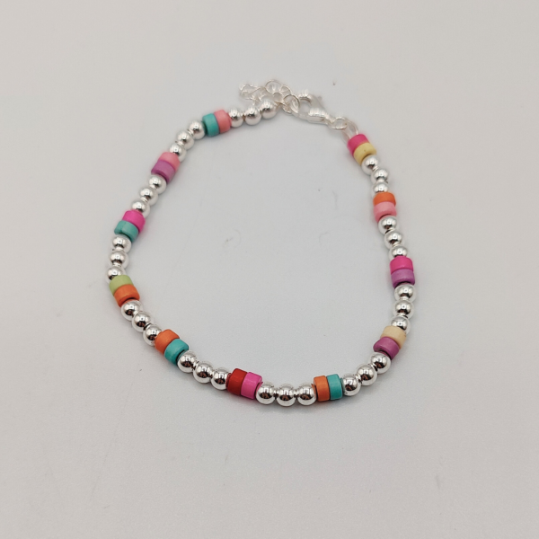 Pulsera de Plata con Bolitas de Colores Pasteles
