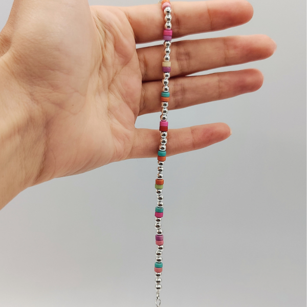 Pulsera de Plata con Bolitas de Colores Pasteles