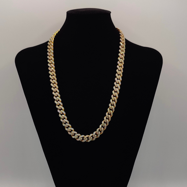 Cadena Cubana con Circonitas en Oro de 18K – 60 cm x 10 mm