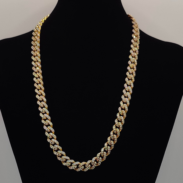 Cadena Cubana con Circonitas en Oro de 18K – 60 cm x 10 mm