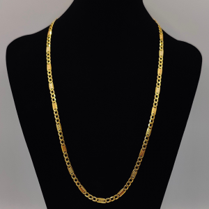 Cadena Fígaro 60 cm 4 mm con eslabones centrales con texturas convinando el oro rosa, el oro dorado y el oro blanco. Oro de 18 k REF: Ca68