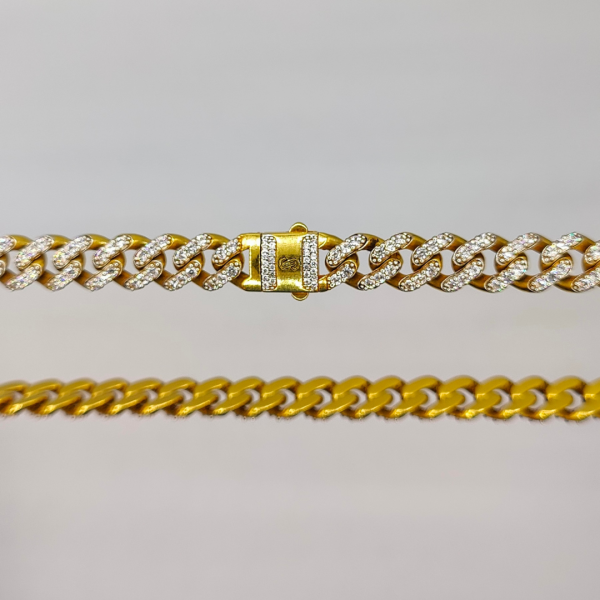 Cadena Cubana con Circonitas en Oro de 18K – 60 cm x 10 mm