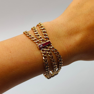 Pulsera triple cubana con rubís