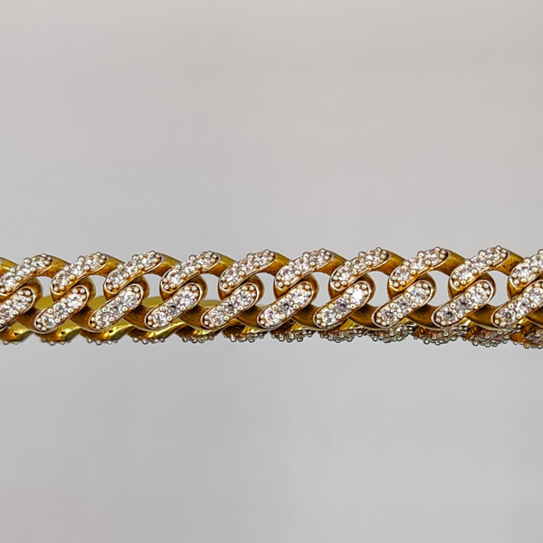 Cadena Cubana con Circonitas en Oro de 18K – 60 cm x 10 mm