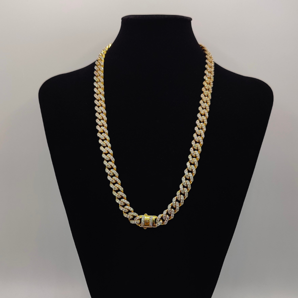 Cadena Cubana con Circonitas en Oro de 18K – 60 cm x 10 mm