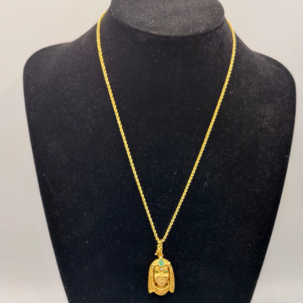 Colgante cara cleopata de oro de 18 k con esmeraldas y circonitas REF:CG52