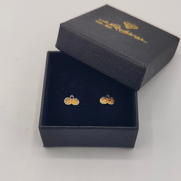 Pendientes de Cerezas con Flor en Oro Blanco y Dorado de 18k