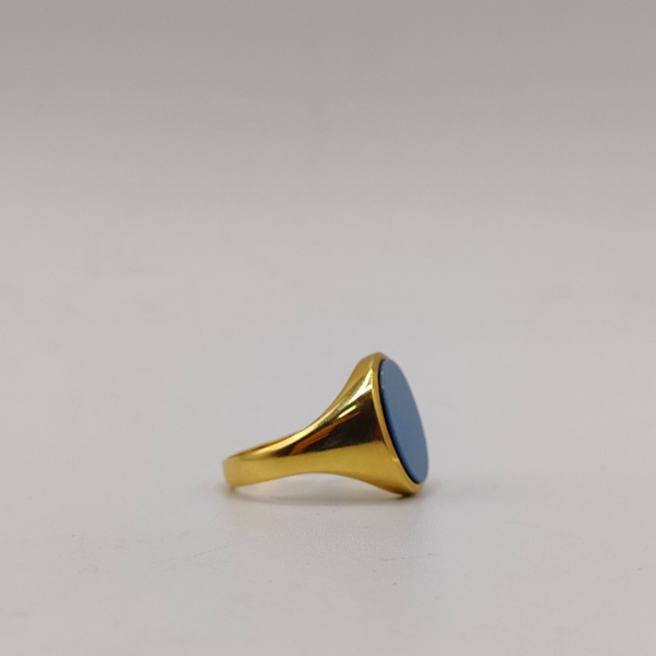 Anillo sello con piedra agata zul oro de 18 k