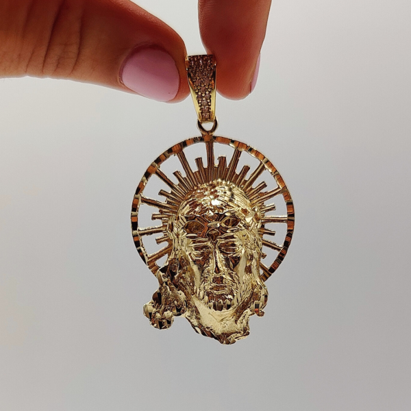 Colgante Cabeza de jesus con corona y halo detrás de 14 kilates REF: CG260