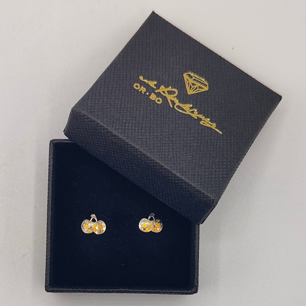 Pendientes de Cerezas con Flor en Oro Blanco y Dorado de 18k