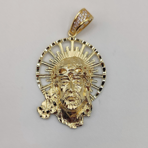 Colgante Cabeza de jesus con corona y halo detrás de 14 kilates REF: CG260