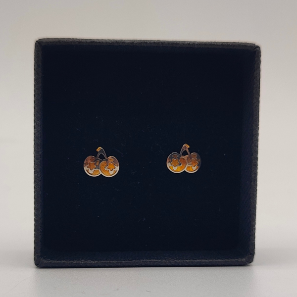 Pendientes de Cerezas con Flor en Oro Blanco y Dorado de 18k