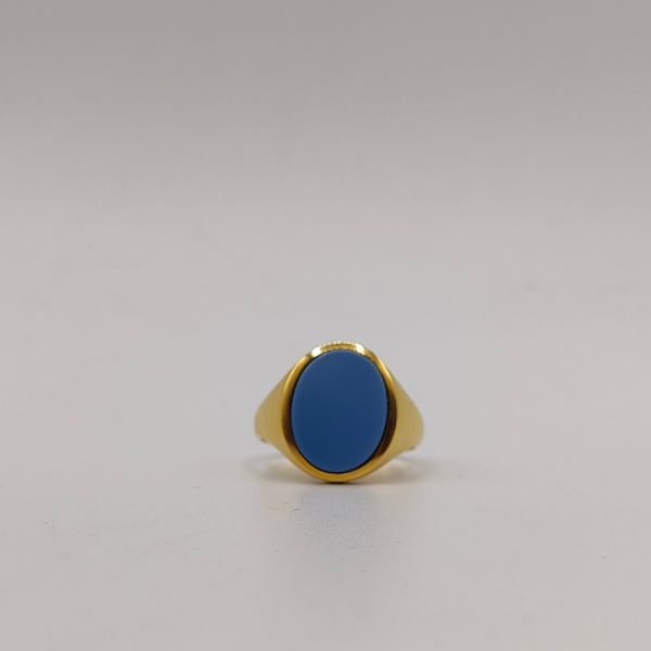 Anillo sello con piedra agata zul oro de 18 k