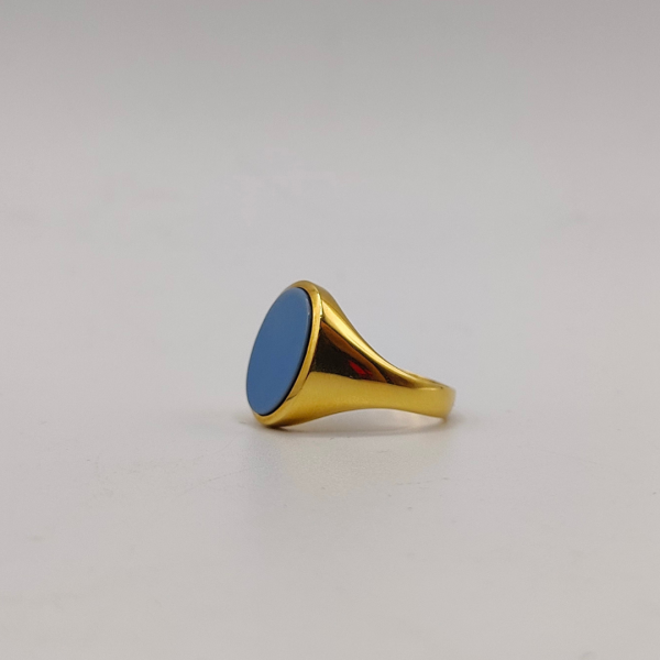 Anillo sello con piedra agata zul oro de 18 k