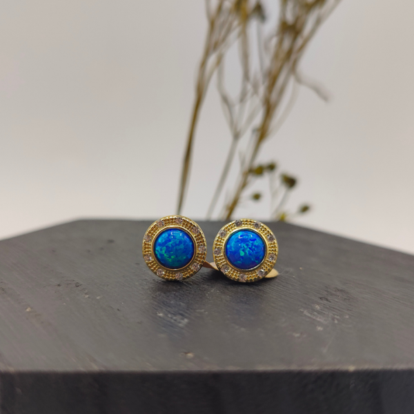 Pendientes de Plata Chapada en Oro con Ópalo Redondo