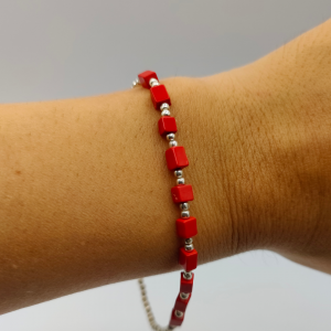 Pulsera de Coral Cuadrado y Plata