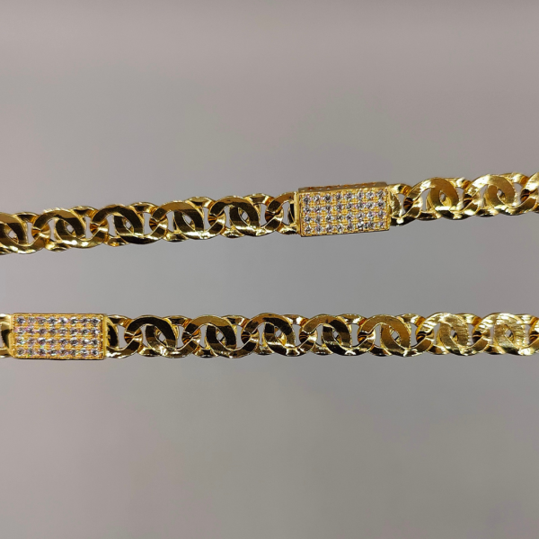 Cadena barbada con eslabones de circonitas 60 cm 7 mm