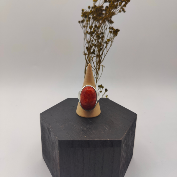 Anillo de plata con esfera en coral esponjoso