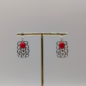 Pendientes Vintage con Piedra de Coral Rojo