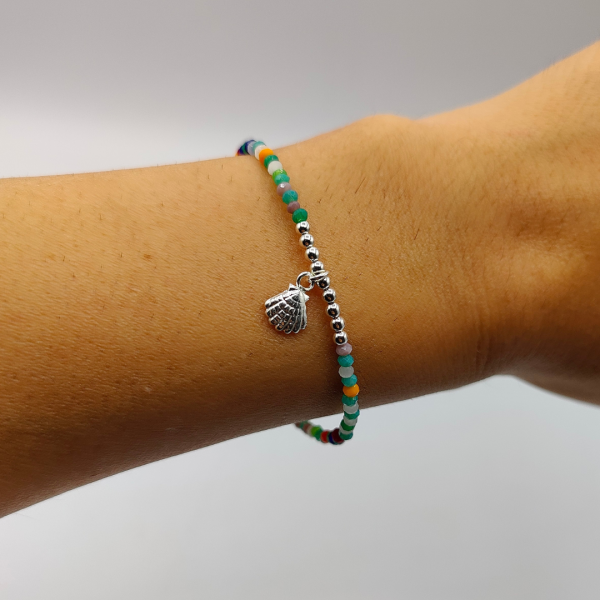 Pulsera de Plata Multicolor con Charm de Concha