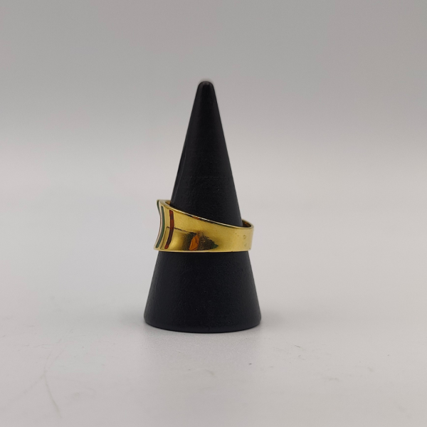 anillo con esmaltado verde y naranja y circonitas oro de 18 k