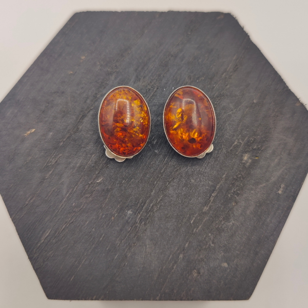 Pendientes de Botón de Plata con Piedra Ámbar (Sin Perforación)