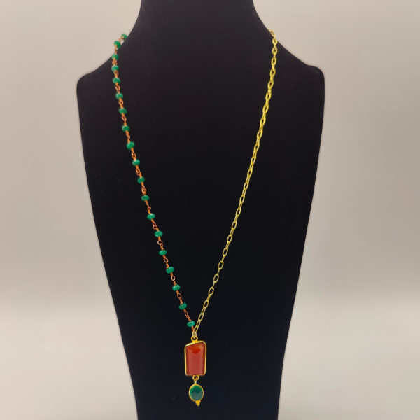 Collar de plata con cobre esmeraldas y cornalita