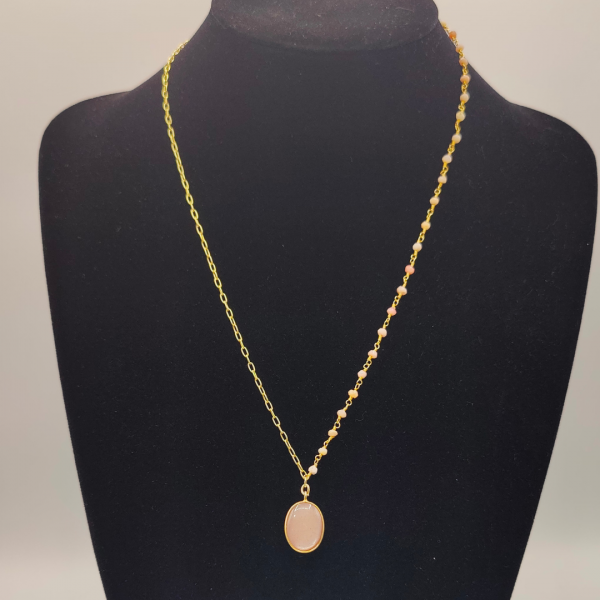 Collar de plata con pink moonstone y curarzo rosa