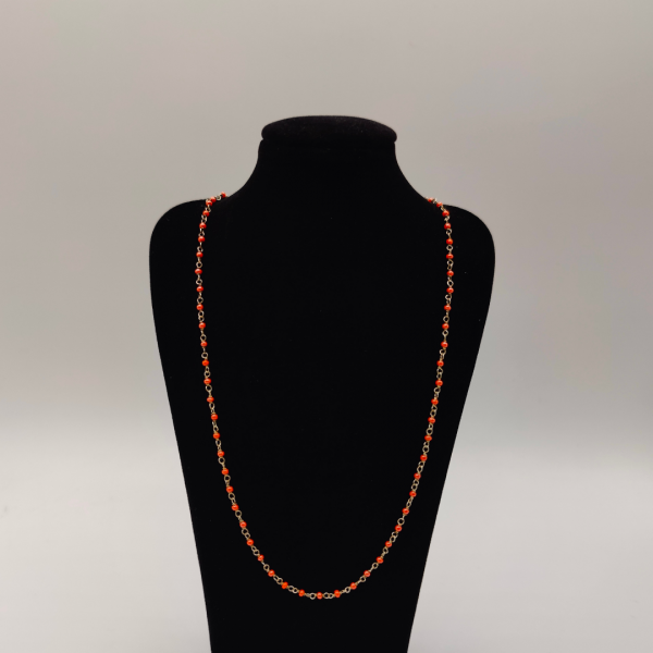 Cadena de plata con bolitas naranja