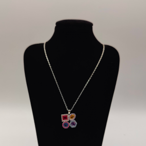 Cadena de plata con colgante con formas geometricas de circonitas de colores