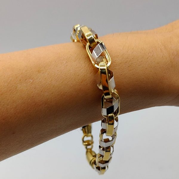 Pulsera rolo con detalles en oro blanco 8 mm