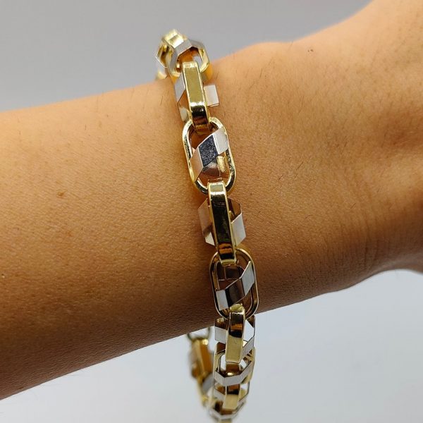 Pulsera rolo con detalles en oro blanco 8 mm